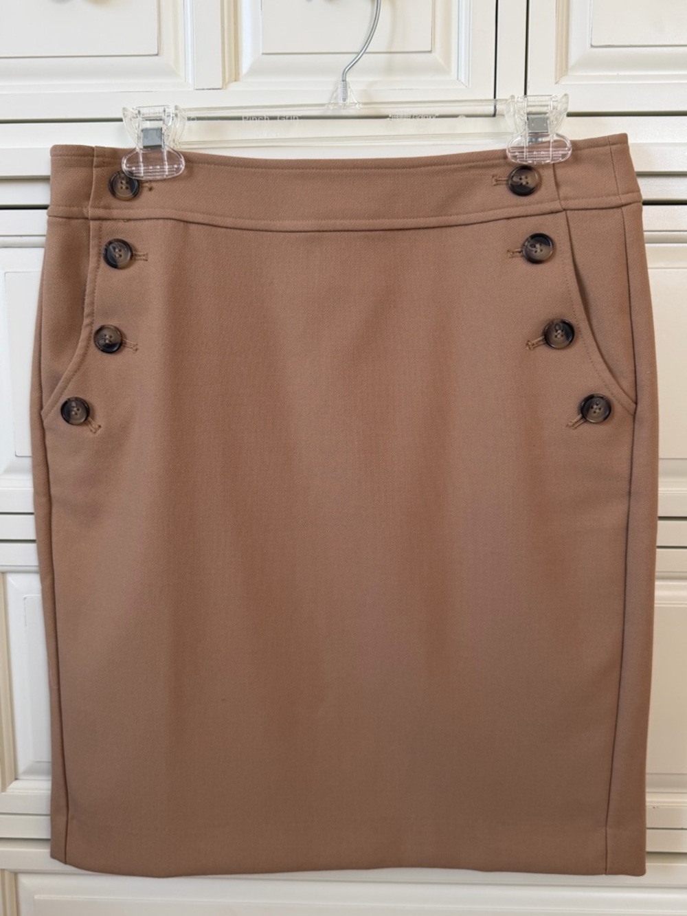 LOFT Taupe Button-Accent Pencil Skirt